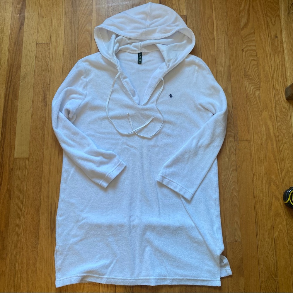 White Hooded Terry Tunic with Small Embroidered Logo